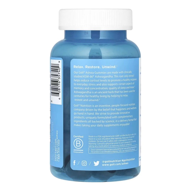 Goli Nutrition Ashwa- Suplemento Para Estres 60 Gomitas Sfn Berry