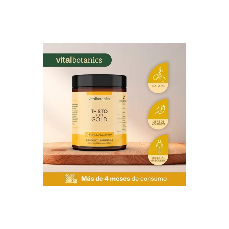 Testo Plus Gold 120 Capsulas 500mg Suplemento Vitalbotanics Sabor Sin
