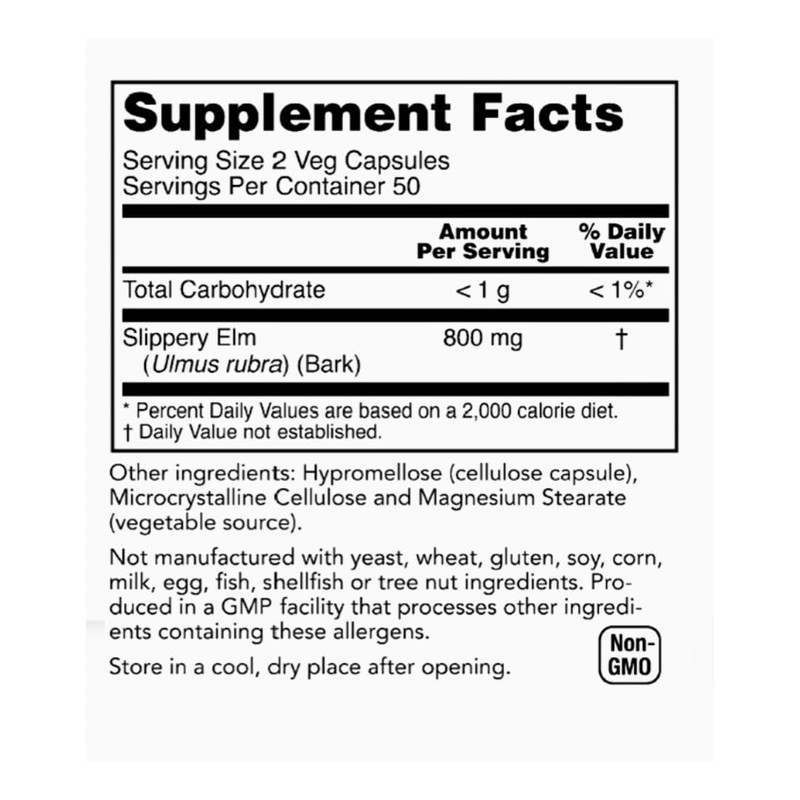 Slippery Elm: 400 Mg, 100 Capsules GI Coat Rachel's Tea