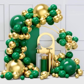 Green and Gold Balloons Arch Garland Kit, 134pcs Metallic Gold and Dark Green Balloons with Different Size for Birthday, Graduation, St. Patrick's Day, Baby Shower, Safari Jungle Party Decorations…
