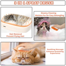 CyperGlory 3 in 1 Steam Cat Hair Brush: Spray, Massage and Bath Cleaning for Dogs and Cats, Soft Silicone Brush for Hair Removal, Self-Cleaning Feature for Easy Use