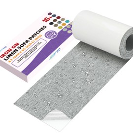 JCATTC Iron-On Couch Repair Kit, Linen Fabric Patch, Waterproof, Permanently Adheres to Sofa and Decorative Indoor and Outdoor Furniture Surfaces,4.1X65 Inch, Light Gray