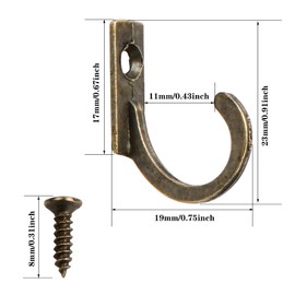 Xzeemo 20 Coat Hooks with Screws, Vintage Single Hooks, Bronze, Antique Coat Hooks, Key Hooks, Metal Coat Hooks, Zinc Alloy Material, Vintage Hooks for Kitchen, Towels, Bathroom