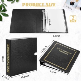 Feifeiya 2 Pcs Estate Planning Portfolio Binders with Gold Title in Case I Die Organizer with Index Tabs and Slipcase PU Leather 3 Ring Binders 11.5 x 11 x 2.5 Inches (Black)