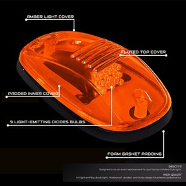 JUEDIMA Roof Top Marker Running Light Amber Lens LED Cab Roof Lamps Fits for Dodge Ram 1500 02-18, 2500/3500/4500/5500 03-18 264146BK 264141BK 55372929AB ERPCRL264146BK