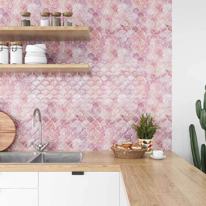 VEELIKE 12 Sheets Fish Scale Backsplash Tiles Peel and Stick