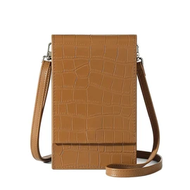 David Jones - Handy Umhängetasche Damen - Telefon Kleine Crossbody Bag PU Leder - Frau Schultertasche Mini Tasche - Abendtasche Handtasche Clutch - Elegant Reise Party Arbeit - Braun Kroko