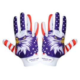 IMPULSE MAX SPORTS Football Receiver Gloves with Eagle Design | High-Performance Grip | Enhanced Catching | Breathable and Durable Fit | (White Eagle, Adult Large)