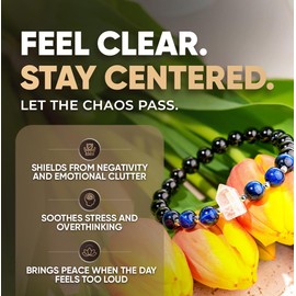 Conscious Items Negativity Bracelet for Women & Men, Blue Tiger’s Eye, Clear Crystal Quartz, & Black Obsidian Bracelet for Grounding & Energy Protection