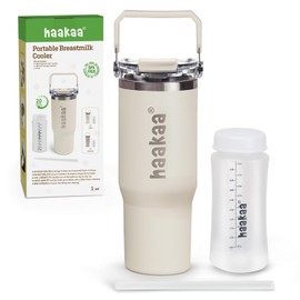 haakaa Portable Breastmilk Cooler 30oz/900ml, Up to 20 Hours of On-the-go Cooling, Larger Capacity Breast Milk Chiller with a 300ml Inner Breastmilk Storage Bottle & Leakproof Lid with Straw & Sip
