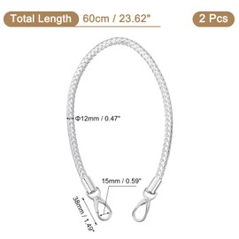 sourcing map Leather Purse Strap, 2Pcs 60cm/23.62" Short Leather PU Braided Purse Replacement Handle with Metal Buckles for Underarm Bags, Handbags (Silver Strap + Silver Clasp)