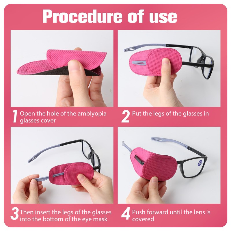 OzEssence 6 Pcs Pink Eye Patches for Kids, Reusable Eyepatch
