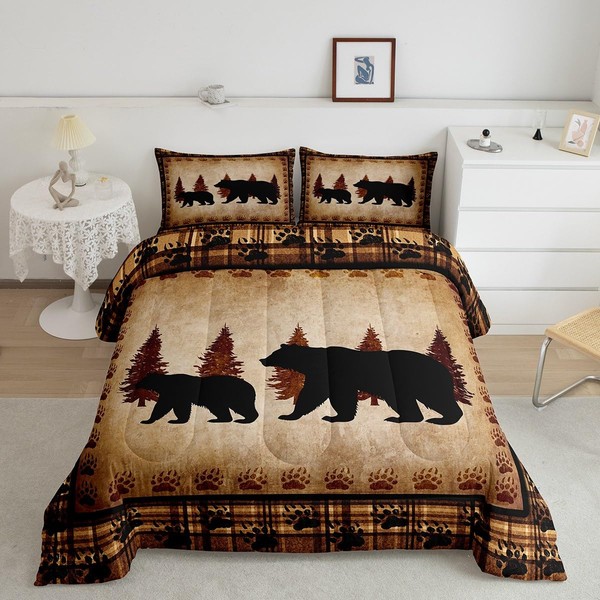 Feelyou Kids Bear Comforter Set Rustic Cabin Country Bedding Set
