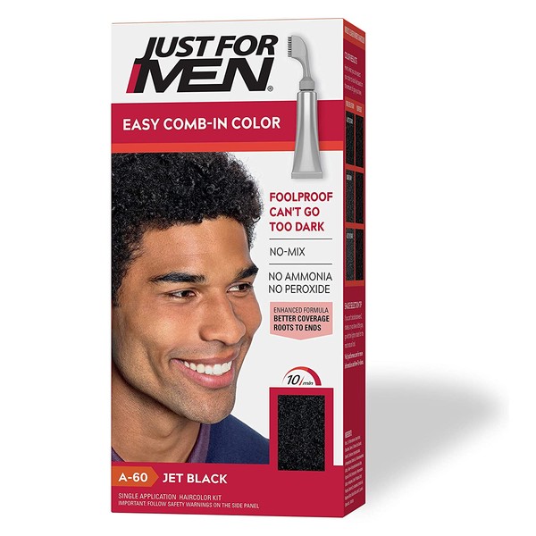Just For Men Easy Comb-In Color (Formerly Autostop), Gray Hair Coloring for Men with Comb Applicator - Jet Black, A-60 (Packaging May Vary)