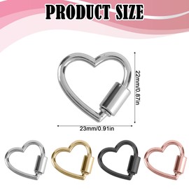 12 x Heart-shaped Screw Carabiner Keyrings, Cute Lockable Carabiner Clips, Small Alloy Key Fob for Keys, Backpacks, Camping, Hiking, Travel (4 Colours)