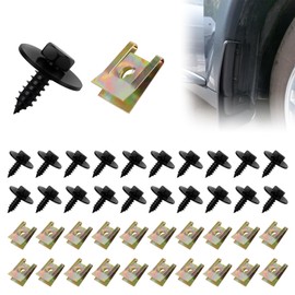 Sheet Metal Nut Screw Nut Clip Kit, 40 Pieces Stainless Steel Tin Nut Set, Screw Nut Clip Snap Nut Set, Spring Sheet Metal Nut and U Type Body Screws, for Car, Motorcycle