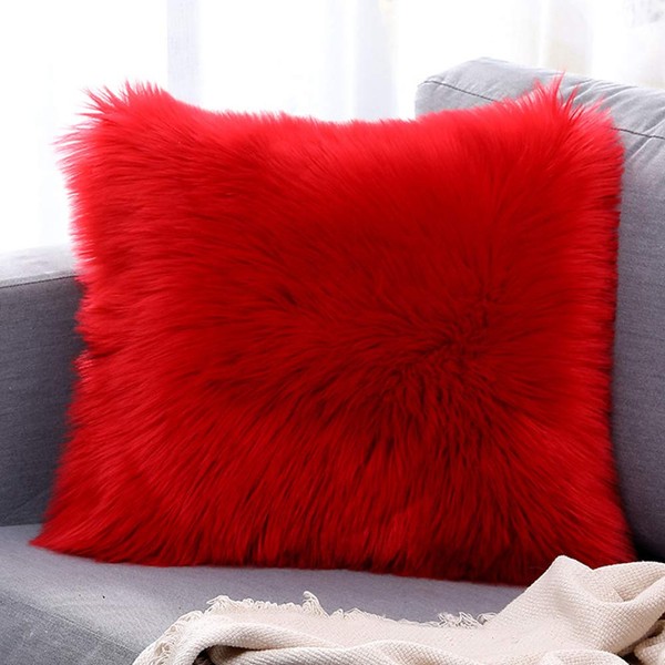 vctops Double-Sided Faux Fur Sheepskin Decorative Throw Pillow Cover Luxury