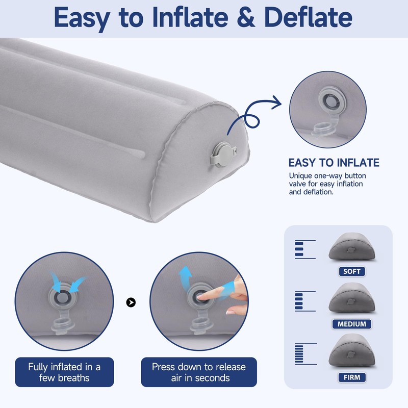 Inflatable Half Moon Pillow for Legs, Knees & Back -