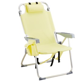 Tall Beach Chair,Folding Tall Backpack Beach Chair with 5 Positions,Lightweight Beach Camping Chairs with Cooler Bag,Cup Holders,Towel Bar for Adults (Yellow)