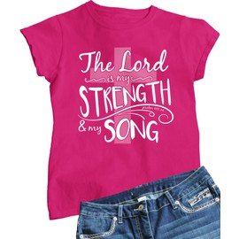 Go All Out Large Cyber Pink Womens The Lord is My Strength & My Song Christian Jesus T-Shirt
