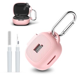 AGENTNANO [3 in 1] for JBL Live Pro 2 Case Cover with Cleaner kit, Logo Visible Design Scratch Resistant Shockproof Silicone Protective Cover for JBL Live Pro 2 Earbuds with Carabiner-Pink