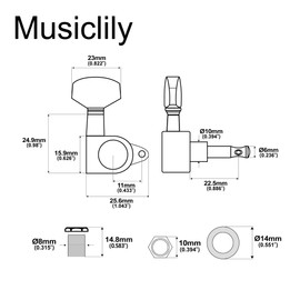 Musiclily Pro 3x3 Sealed Guitar Tuning Pegs Keys Guitar Tuners Machine Heads Set for Les Paul SG Style Electric Folk Acoustic Guitar, Big Button Black