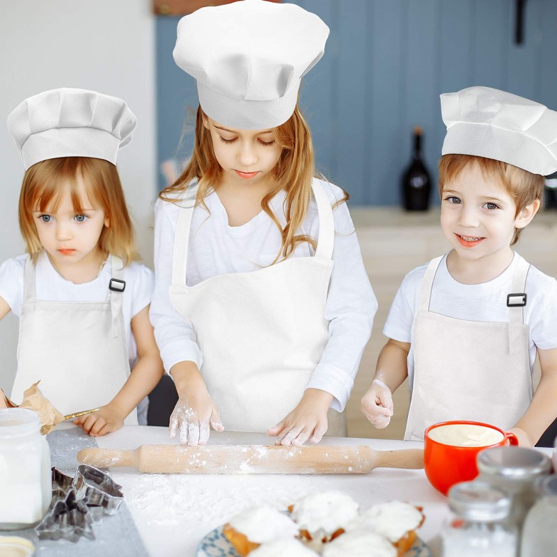 CHENGU 8 Pcs Kids Apron and Chef Hat Set Child