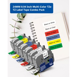 Labelwell 6-Pack TZe 24mm 0.94" Laminated Replacement for Brother P Touch 1 Inch TZ Label Tape TZe-151 251 451 551 651 751 for Ptouch PT-D600 P700D 410 D610BT P710BT, Clear/White/Red/Blue/Yellow/Green