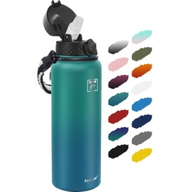 Fanhaw 40 Oz Stainless Steel Insulated Sports Water Bottles with Straw for Kids, Men and Women (Green Blue)
