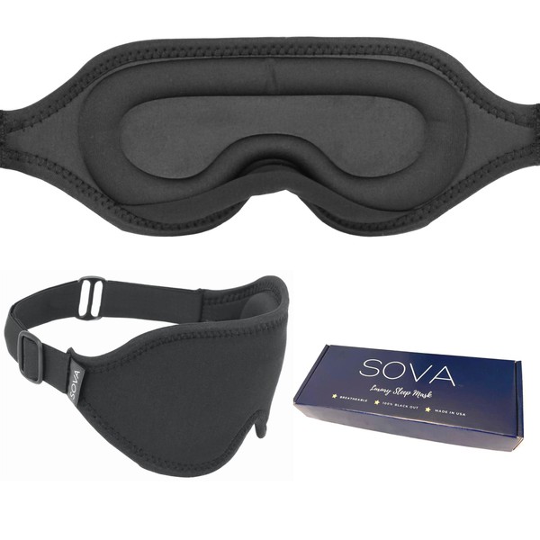 Luxury Sleep Mask - SOVA - 100% Blackout, Contoured Eye Mask For Women and Men. Comfortable, Breathable, Light, 3D. Great for Sleeping/Nap/Travel. Adjustable Strap. Made In USA