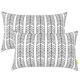 LVTXIII Outdoor Pillow Covers 12” x 20” Patio Lumbar Pillwo Cases Decorative Throw Pillowcase Shell for Couch Garden Furniture Use, Herringbone Black White, 2 Pack