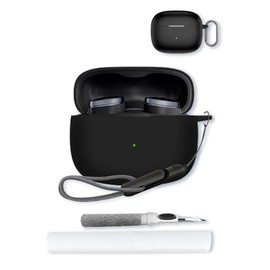 Case for Bowers & Wilkins Pi8 Wireless Earbuds,Soft Protective,Shockproof, BOVUGAC Silicone Case Cover with Keychain & Cleaning Kit & Lanyard-Black