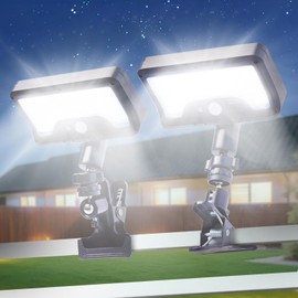HAARAY Solar Lights Outdoor, Clip On or Wall Mount, Motion Sensor Flood Light, 3 Settings, USB Charging and Solar Powered Fence Lights for Yard, Deck, Gutter, Camping, IP65 Waterproof, 2 Pack