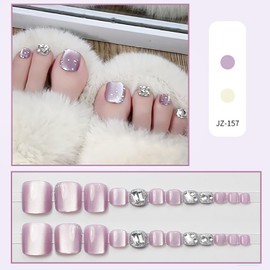 Nail Tips, 24 Pieces, Thumb Nail Seal, Foot False Nails, Nail Tips, Reusable, Gel Nail Tips, Summer Nails, Weddings, Coming-of-Age Ceremonies, Foot Nails, Easy Nail Removable, For Feet (J-47)