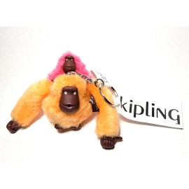 KIPLING MOM & BABY MONKEY Keychain Orange Peel & Baby Pink 2"H