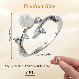 Novstuf Silver Rings for Women Adjustable Flowers Open Ring Stress Relief Anxiety Thumb Rings Wrap Around Leaves Rhinestones Promise Ring Jewellery Gifts for Girls Girlfriends Birthday Anniversary