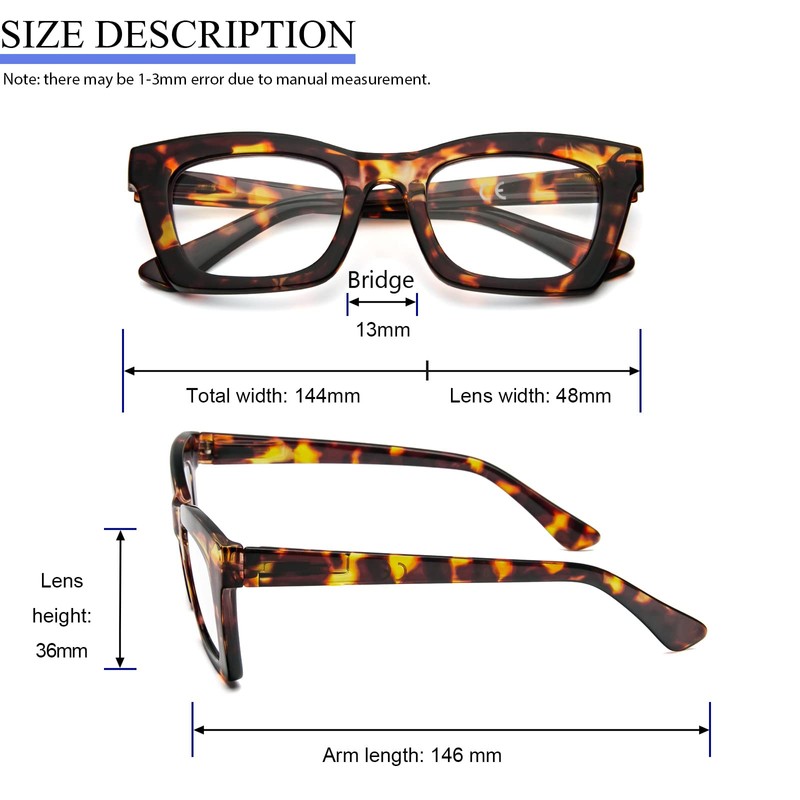 REAVEE 3 Pack Oprah Style Reading Glasses Blue Light Blocking