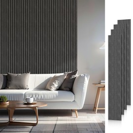 Wood Slat Acoustic Panels, 94.5" x 12.6" Each Soundpoof Wooden Slat Wall Panel - Dark Gray, 4 Pack