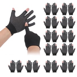 Pure Seek Two-Finger Work Gloves, Set of 12, Anti-Slip, Work Gloves, Gardening, Finger Out, Black, Sweat Absorbent, Quick Drying (2 Finger Out)