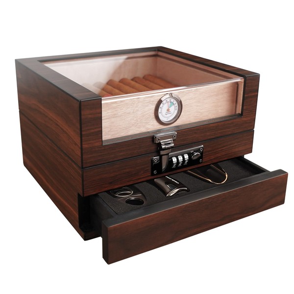TUTUNES&Wudytim Cigar Humidor, Handcrafted Top 270° Spanish Cedar Cigar Box