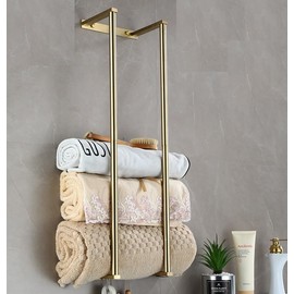 Bathroom Towel Rack for Rolled Towels, Wall Mounted Towel Storage Rack for Bathroom Organization, Stainless Steel Towel Storage Holder Can Holds Up to 6 Large Bath Towels (Gold)