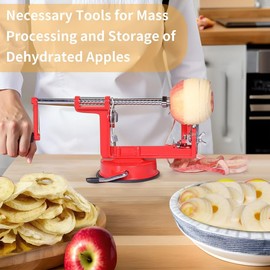 Apple Peeler Corer, SZ LINGKE 3 In 1 Apple Peeler Slicer Corer with Powerful Suction Base and Stainless Steel Blades for Apples Pears and More, Light red