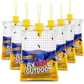 Disposable Fly Traps 6 Pack Big Bags Outdoor, Flies Catcher Traps with Natural Fly Pre-Bait Refill Repellent, Fly Stable Horse Ranch Trapper Outdoor Hanging Fly Killer Helps Control Flies