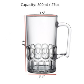 Komost 27oz Large Acrylic Beer Mugs with Handles – Set of 2, Freezer-Safe Drinking Cups, Ideal for Beverages & Beer Stein Collection