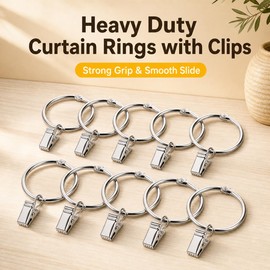 Kaaeiccr 45mm Curtain Rings With Clips, 20 Pack Metal Drapery Rings Silver
