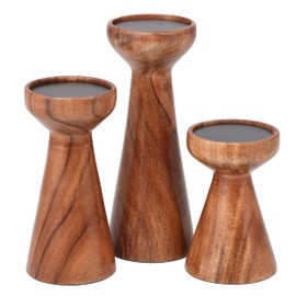 BIRDROCK HOME 3pc Flare Candleholders - Farmhouse Wooden Pillar Stand Set - Large Decorative Wood Candlestick - Table Centerpiece & Mantle Decor - Tall Tiered Candle Holders for Decorations - Natural