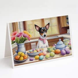 Caroline's Treasures DAC6884GCA7P Decorating Easter Rat Terrier Greeting Cards Pack of 8 Blank Cards with Envelopes Whimsical A7 Size 5x7 Blank Note Cards