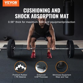 VEVOR 0.56 Inch Thick Gym Floor Mats, 6 Tiles Rubber Top with EVA Foam, 24" x 24" Gym Flooring Workout Mats with 24 sq.ft Coverage, Interlocking Puzzle Gym Mats for Gym, Home, Garage, Black & Blue