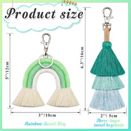 Hicarer 2 Pieces Boho Rainbow Keychains Pom Pom Tassel Macrame Keychains for Women(Vibrant Color)
