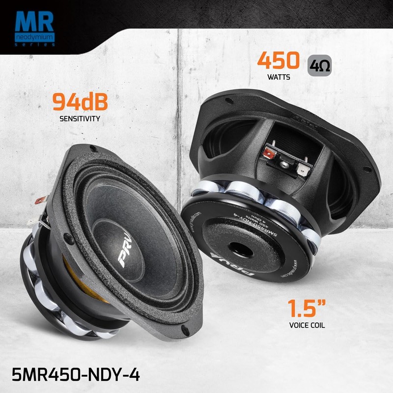 PRV AUDIO 5MR450-NDY-4, 5 Inches Midrange Speaker, High End Neodymium